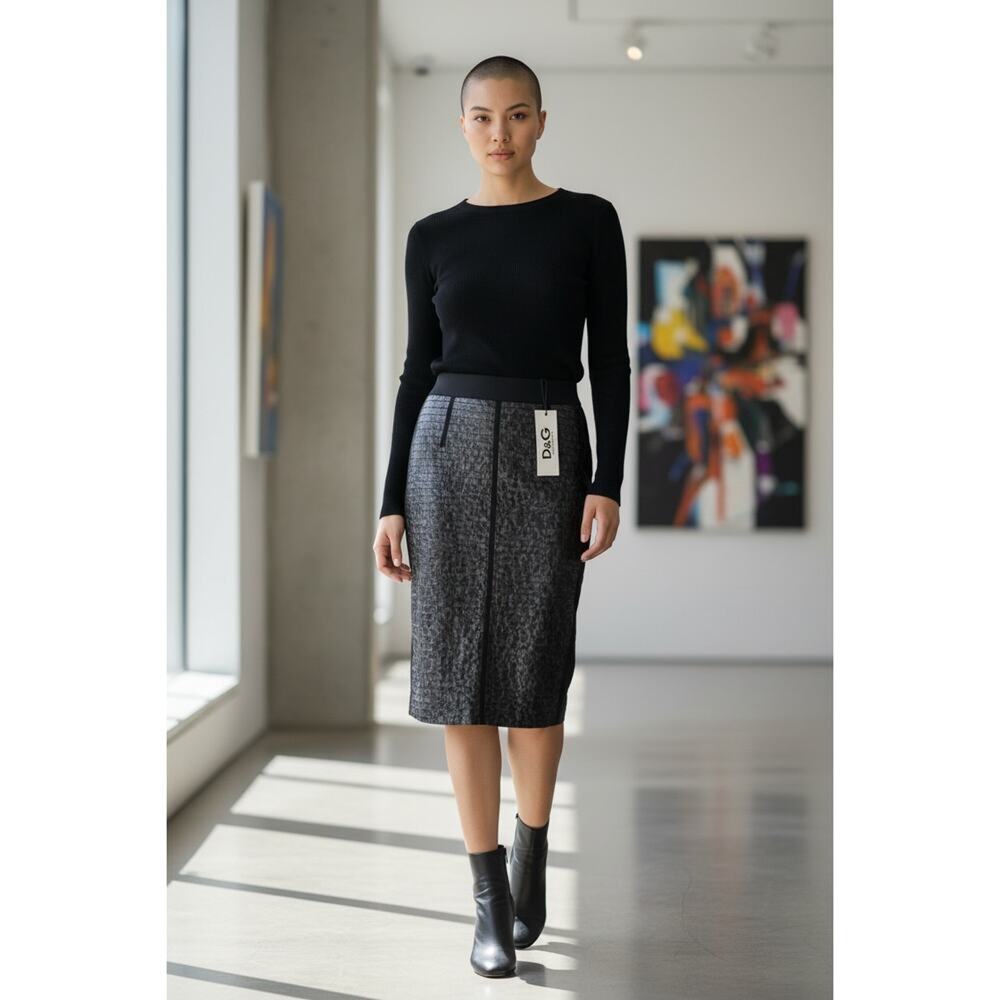 NWT $745 Dolce & Gabbana faux leather crocodile midi pencil skirt Sz 42 US 12